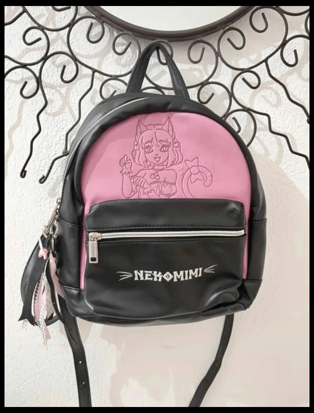 Kawaii Nekomimi Red Robin Design Manga Backpack Black Pink – photo 2